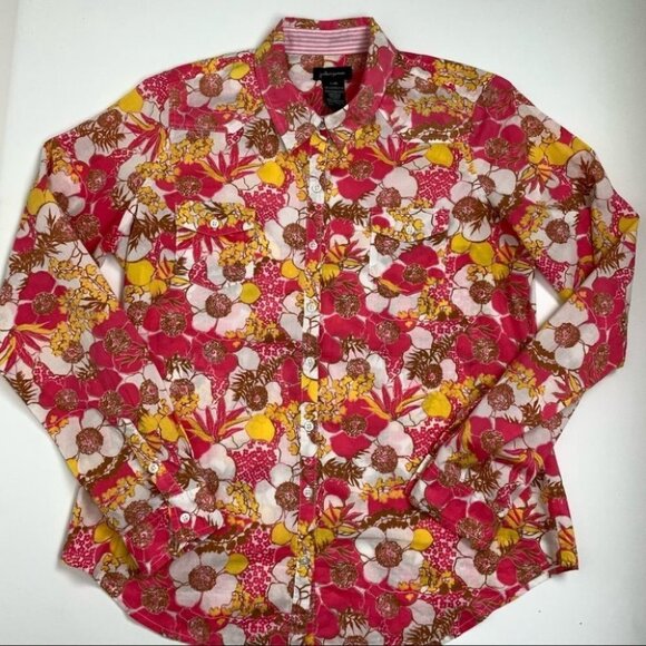 Jules & James Pink Floral Button up Blouse Size L - Picture 2 of 9